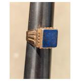 Vintage 14K Yellow Gold Lapis Ring, Geometric Mid