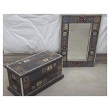 Pier One Mosaic Wooden Chest & Wall Mirror