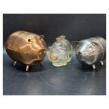 3 Vintage Piggy Banks : Coppercraft Guild , Glass