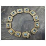 Blue Topaz & 925 Gold Tone Links Bracelet 22.4g