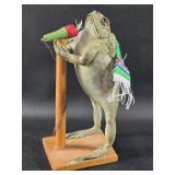 Vtg Taxidermy Toad w/ Microphone Stand Mexico