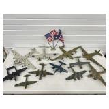 WWII REPLICA AIRPLANES PLASTIC W/ FLAG STAND.