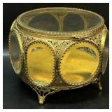Vintage Ormolu Beveled Glass Jewelry Casket Gold