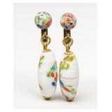 Mid Light Pink Glass Drop Japanese Earrings, Clip