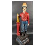 Antique Cast Iron Fireman Bank, No Key