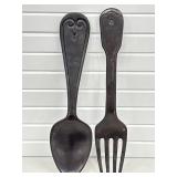 LARGE WOOD WALL HANGING SPOON & FORK DECOR HOBBY