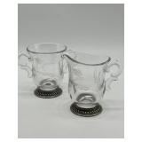 VINTAGE ETCHED GLASS CREAM & SUGAR IN STERLING