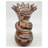 VINTAGE HAND BLOWN ART GLASS VASE W/ PINCHED,