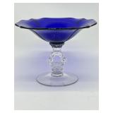 Vintage Cambridge Cobalt Blue Compote Sqare w/