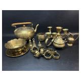 Brass Decor Napkin Rings, Candle Holders Teapot