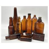 Collection of Antique & Vintage Brown Bottles ,