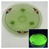 Tiffin Uranium Glass 8.5 In. Cake Plate Hand