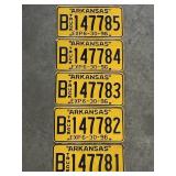 5 NOS ARKANSAS LICENSE PLATES TRUCK 1996