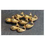 Vintage E. Pearl Gold Tone School of 9 Fish Blue