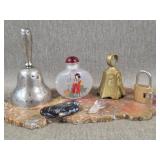 Sterlng Silver Bell, Snuff Bottle & Trinkets
