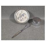 Sterling Silver Picture Frame, Lidded Jar & Handle