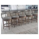 Set of Five Studded Leather Bar Stools