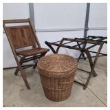 Luggage Stands, Folding Chair, & Basket