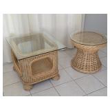 Modern Wicker Glass-Top End Tables
