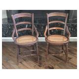 Pair of Antique Braced Cane Bottom Side Chairs