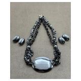 Hematite Necklace & 2 Pairs Hematite Earrings