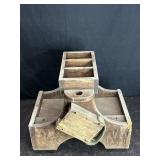 VINTAGE PRIMITIVE WOODEN FARRIERS BOX ON WHEELS,