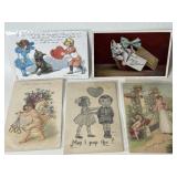 5 Antique Postcards Valentine & Christmas