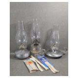 Pewter & Glass Oil Lamps w/ Extra Wicks