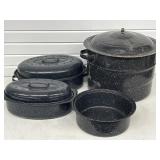 Distressed Granite Ware Roasters, Water Bath +