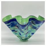 Large Art Glass Hand Blown Wavy Edge Bowl / Vase