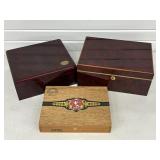 3 Wooden Cigar Boxes, largest has a key ,