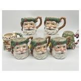 5 Fitz & Floyd Woodland Santa Mug 1991 + 2