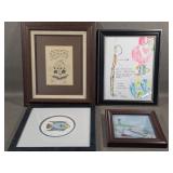 Four Small Pices of Framed Art Some Signed