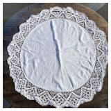 VTG Round Linen Tablecloth w/ Bobbin Lace Trim/