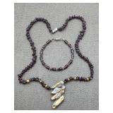 Abalone Pendant & Garnet Necklace & Bracelet