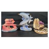 Vintage Seashell Art, Dolphin Figurine+