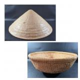 Vtg Woven Winnowing Basket & Vietnamese Conical