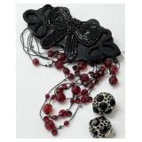 Costume Jewelry Black Brooch w Bugle & Seed