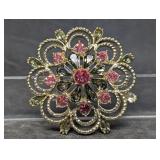 Vintage-Style Gold-Tone Filigree Rhinestone