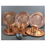 Six Hammered Copper Plates w/ Cups, Strainer+