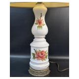 Hand Painted Milk Glass Lamp , Shade has damage