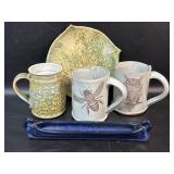 Hand Thrown Buell Pottery Mugs & Dishes Bee Owl