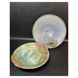 2 Hand Crafted Buell Pottery Bowls Frog & Fish