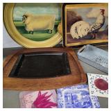 Sheep & Chicken Platter w/ Cast Iron Lot