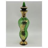 Vintage Green Bohemian Glass Decanter w/ Gold