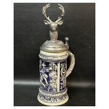 Vintage GERZ Beer Stein w/ Pewter Stag Lid W.