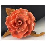Vintage 1940s Coral Colored Celluloid Rose on