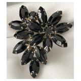 Vintage Black Rhinestone Brooch Costume Jewelry