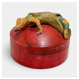 Alebrije Style Colorful Painted Lizard On Red