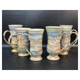 6 Handmade Pottery Mugs , Signed